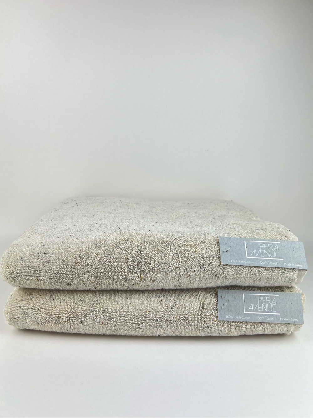 Pera Avenue Turkish Cotton Bath Towels Tan Black Speckles Plush Set of 2 NEW